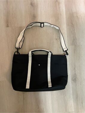 Unisex Black Laptop Tote with White Straps